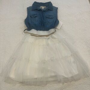 Knitworks Blue Denim and Cream Tulle Kids Dress
